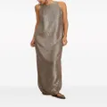 Brunello Cucinelli sequinned silk column maxi dress - Brown