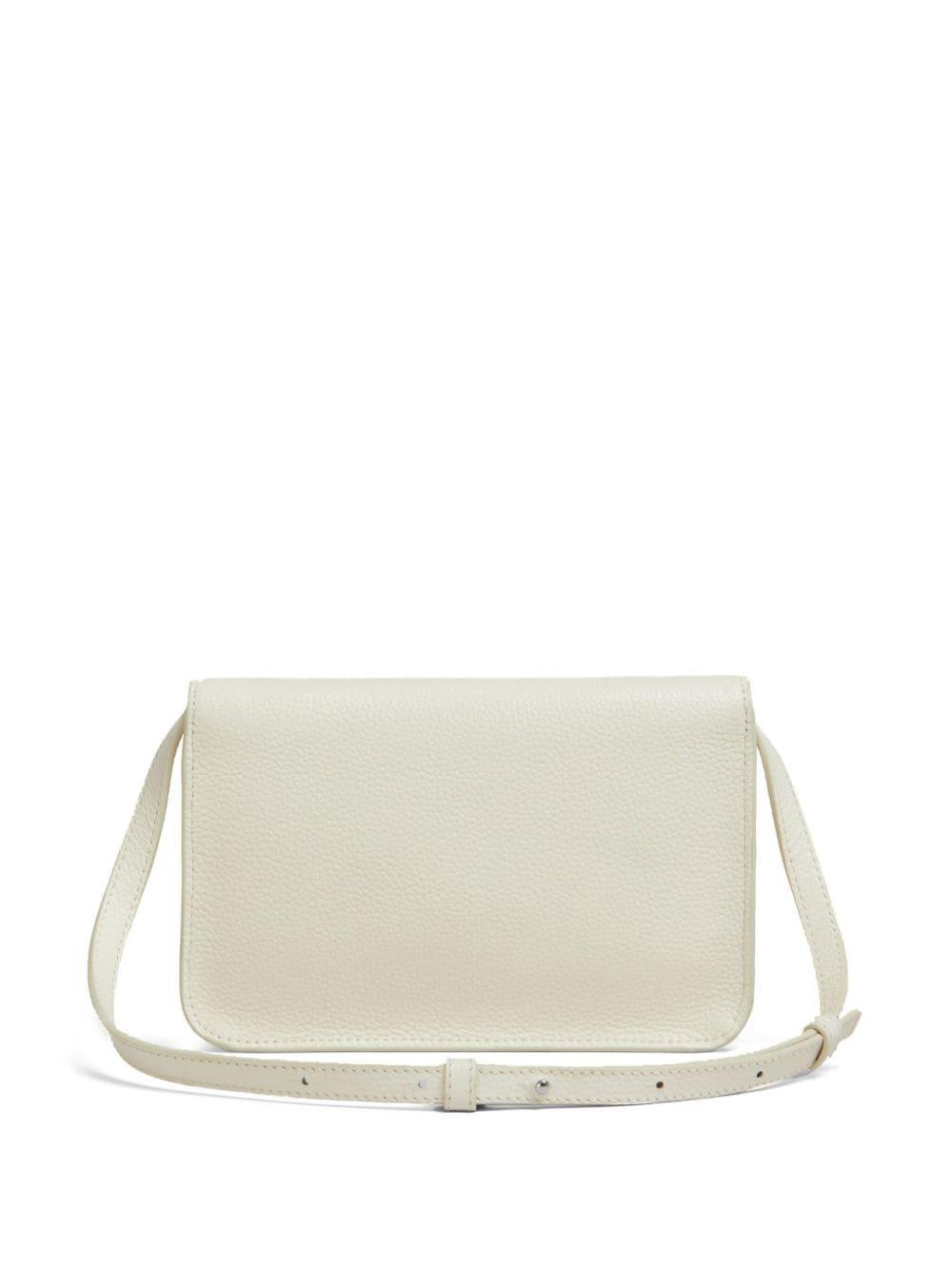 Marni logo-embroidered leather shoulder bag - White