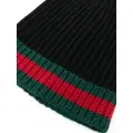 Gucci Web-stripe wool beanie - Black