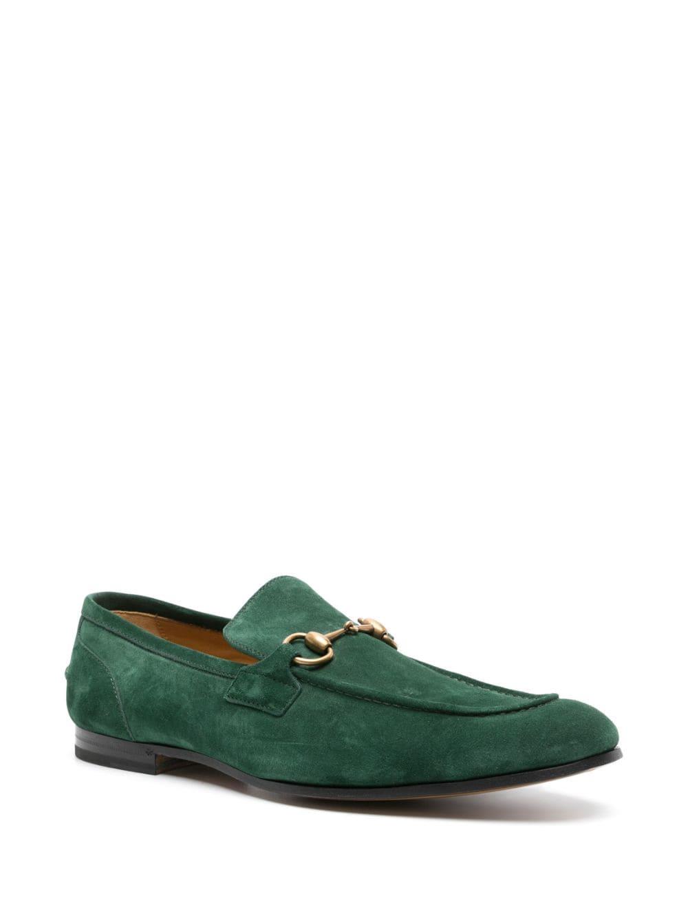Gucci Jordaan Horsebit-detail suede loafers - Green