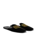 Miu Miu logo-embroidered velvet slippers - Black