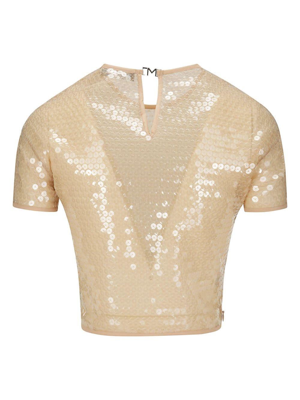 Mugler short-sleeved sequinned blouse - Neutrals