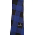 Vivienne Westwood embroidered-logo plaid silk tie - Blue