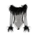 Oséree feather-trim mesh body - Black