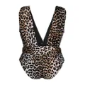 GANNI leopard print V-neck swimsuit - Neutrals
