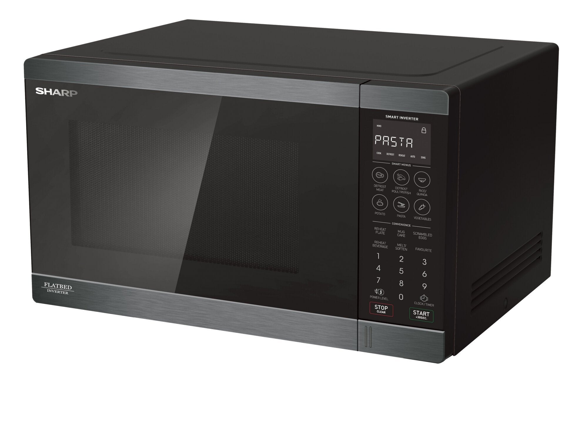Sharp Flatbed Microwave 1200W - Black Stainless Steel SM327FHB