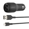 Belkin Boost 12W 2 USB-A Auto Car Charger With 1.2m Lightning Cable