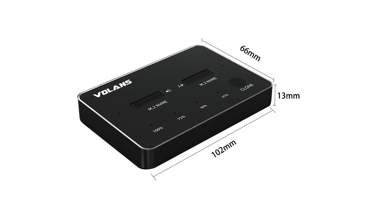Volans Aluminium 2-Bay USB-C (Gen 2) M.2 NVMe PCl-e SSD Docking Station with Clone