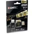 Emtec 256GB MicroSDXC with SD and USB Adapter Gold