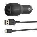 Belkin Boost Charge Dual USB-A Car/Auto Charger + Cable - Black