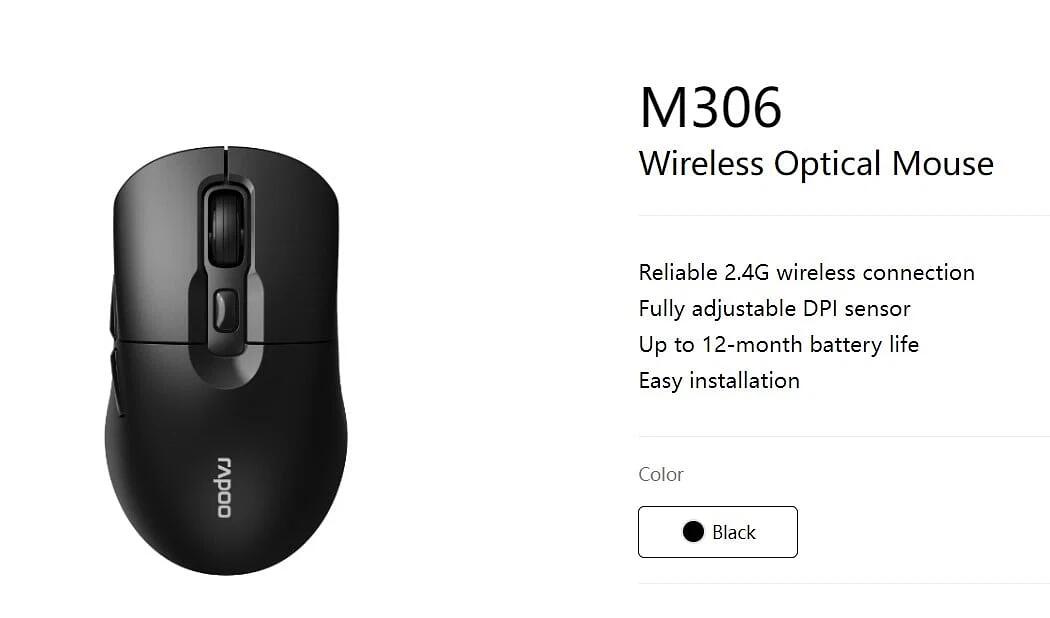RAPOO M306 2.4 Wireless Optical Mice With Side FWD And Back Buttons