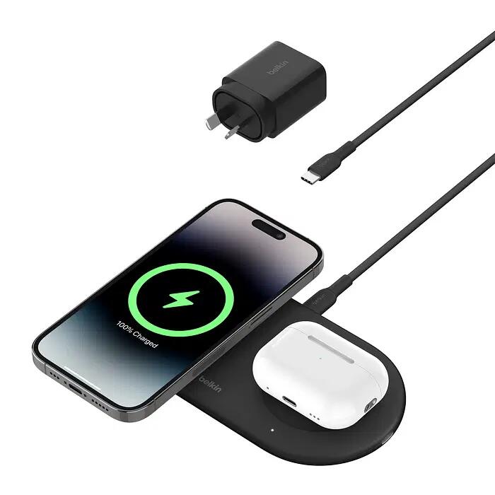 Belkin 2-1 Magnetic Wireless Charging Pad With Qi2 - Black
