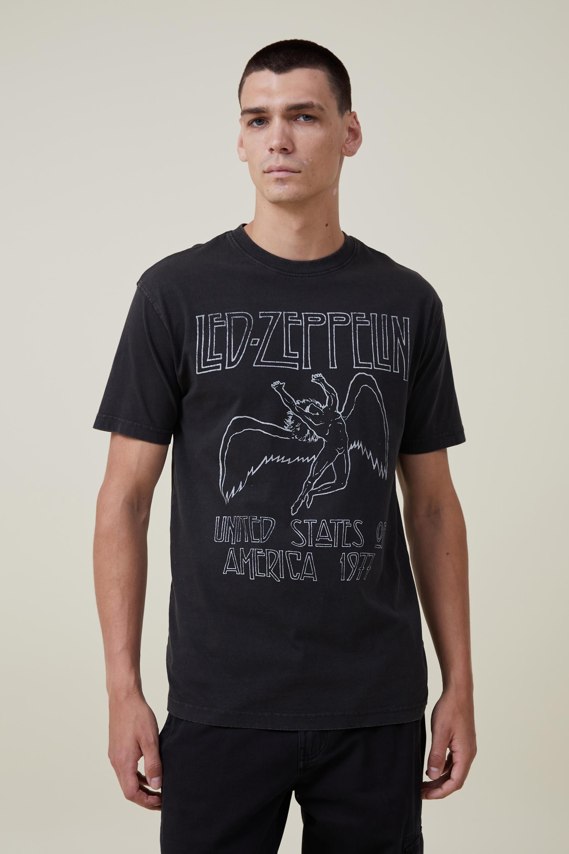 Cotton On Men - Premium Loose Fit Music T-Shirt - Lcn led washed black/led zeppelin-icarus logo