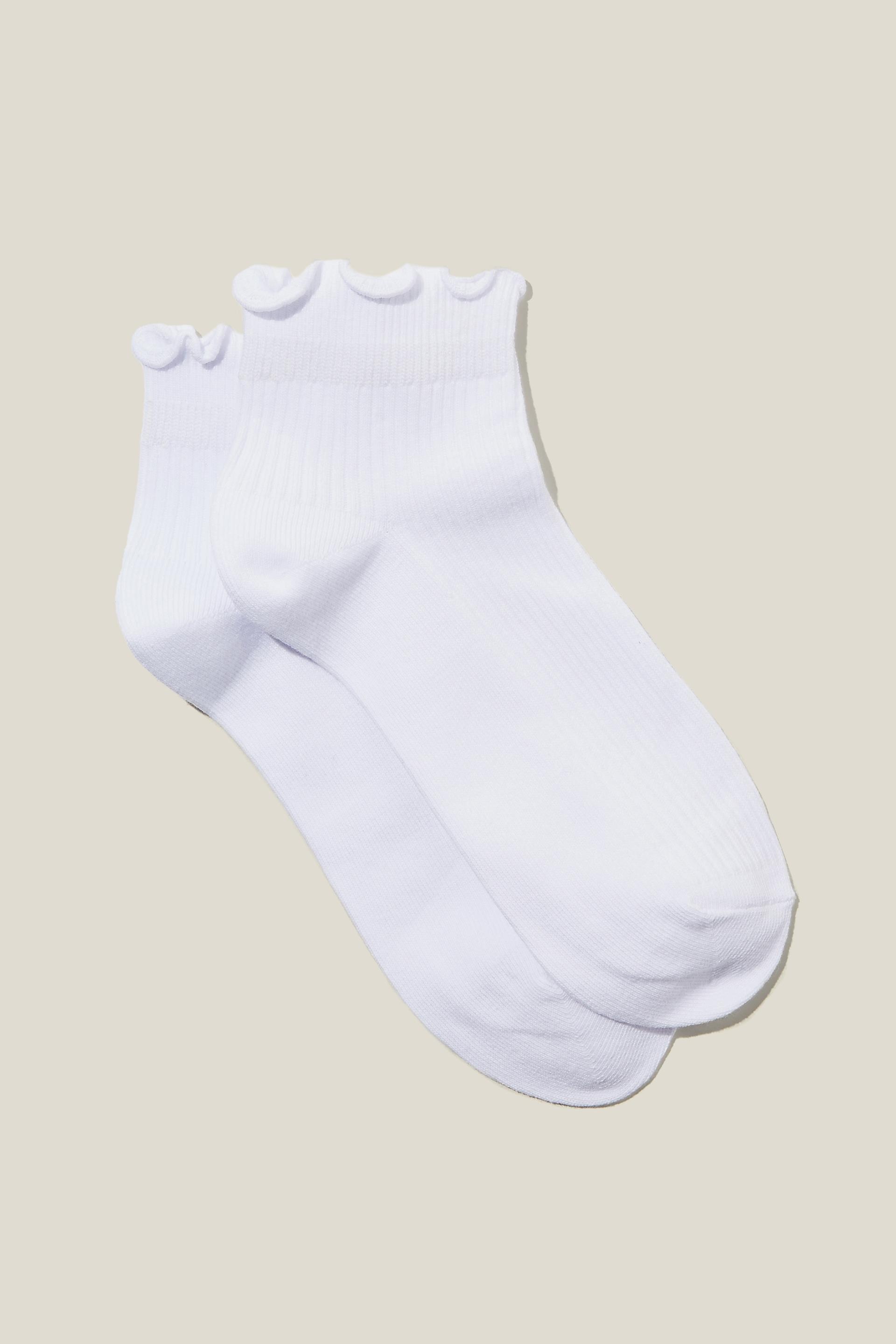 Rubi - Frill Ribbed Ankle Sock - White