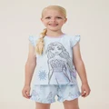 Cotton On Kids - Stacey Flutter Short Sleeve Pyjama Set Licensed - Lcn dis frosty blue/elsa sparkle