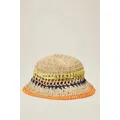 Cotton On Men - Crochet Bucket Hat - Raffia/multi colour