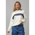 Factorie - Oversized Knit Hoodie - Cream/navy stripe