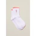 Cotton On Kids - Single Pack Crew Socks - White floral/stripe welt