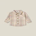Cotton On Kids - Baby Rugged Shirt - Rainy day/taupy brown/vanilla waffle plaid