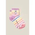 Cotton On Kids - Miffy Single Pack Lcn Mid Crew Sock - Lcn mif white/miffy stripe