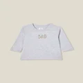 Cotton On Kids - Jamie Long Sleeve Tee - Cloud marle/bro embroidered