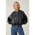 Cotton On Women - Aries Faux Leather Bomber Jacket - Black