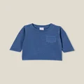 Cotton On Kids - Jamie Long Sleeve Tee - Petty blue wash with pocket