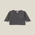 Cotton On Kids - Jamie Long Sleeve Tee - Rabbit grey wash with pocket