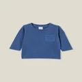 Cotton On Kids - Jamie Long Sleeve Tee - Petty blue wash with pocket