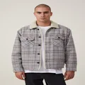 Cotton On Men - Teddy Lined Trucker - Grey check