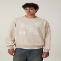 Cotton On Men - Box Fit College Crew Sweater - Cashew / athl wax crest