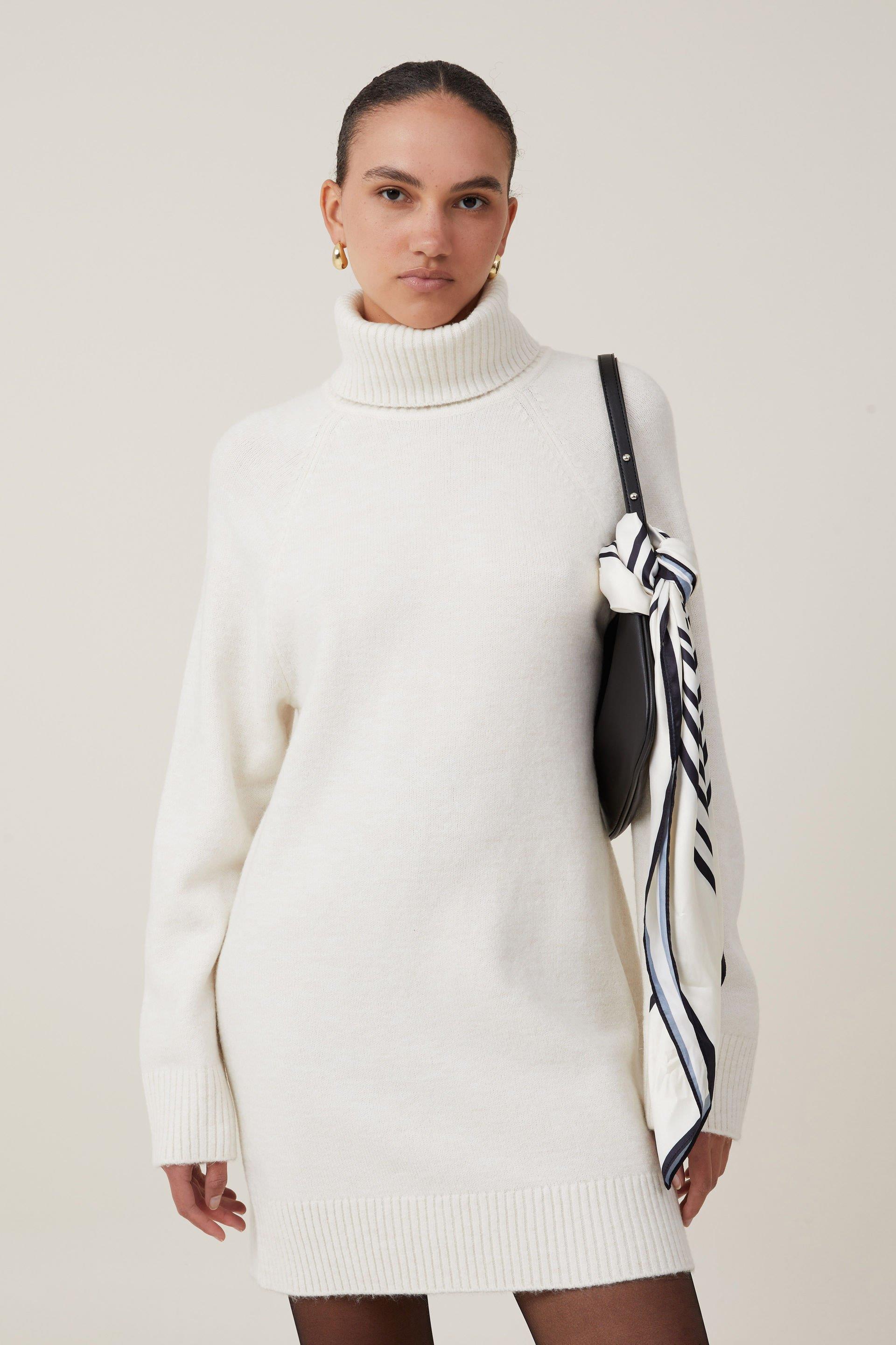 Cotton On Women - Lux Roll Neck Knit Mini Dress - White