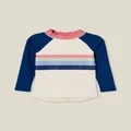 Cotton On Kids - Flynn Long Sleeve Raglan Rash Vest - Rainy day/dusty blue multi stripe