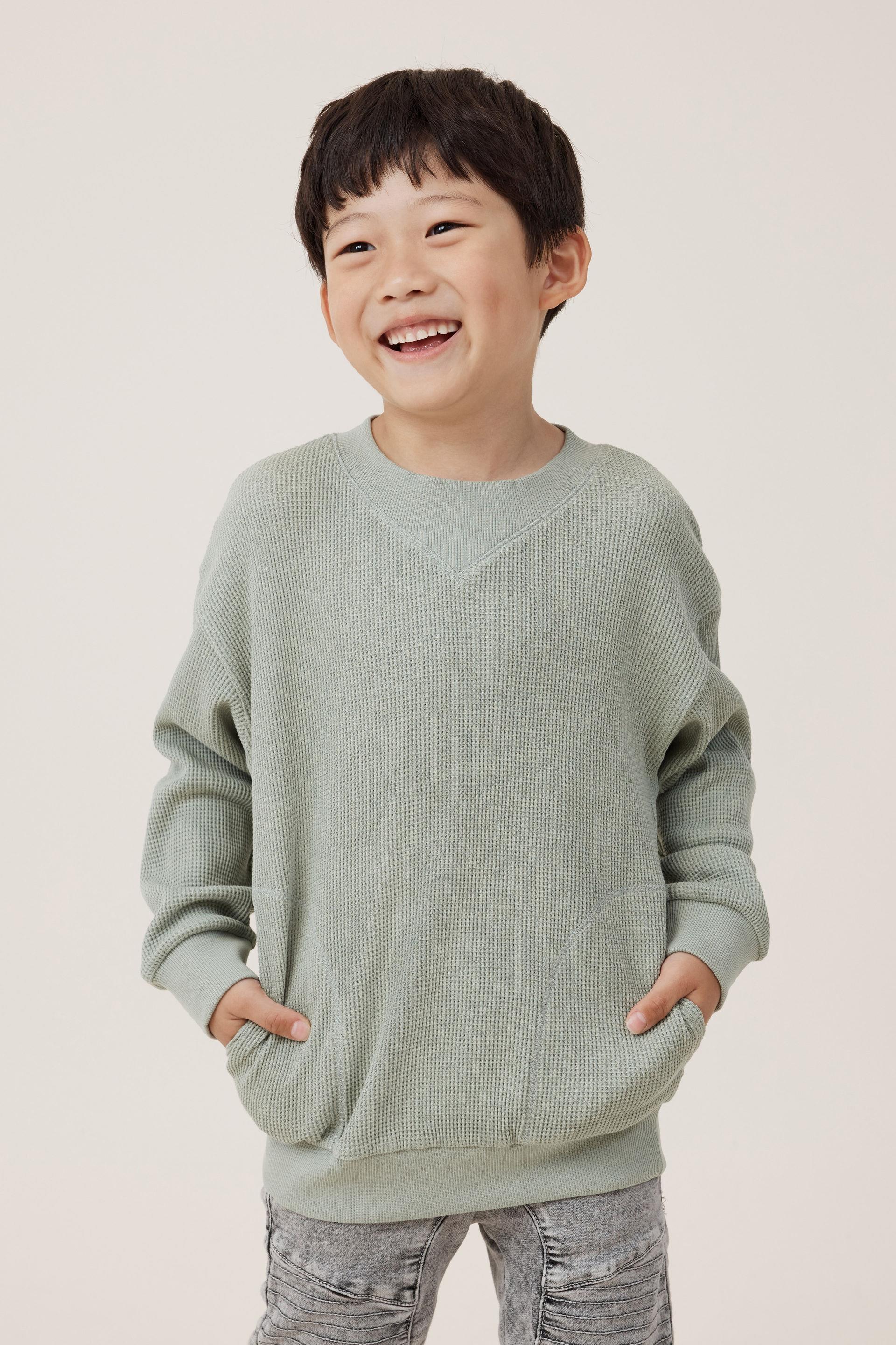 Cotton On Kids - Long Sleeve Waffle Pullover - Deep sage