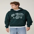 Cotton On Men - Box Fit College Hoodie - Pine needle green / nyc wax crest