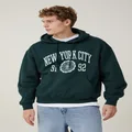 Cotton On Men - Box Fit College Hoodie - Pine needle green / nyc wax crest