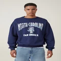Cotton On Men - Box Fit License College Crew Sweater - Img indigo / north carolina mascot