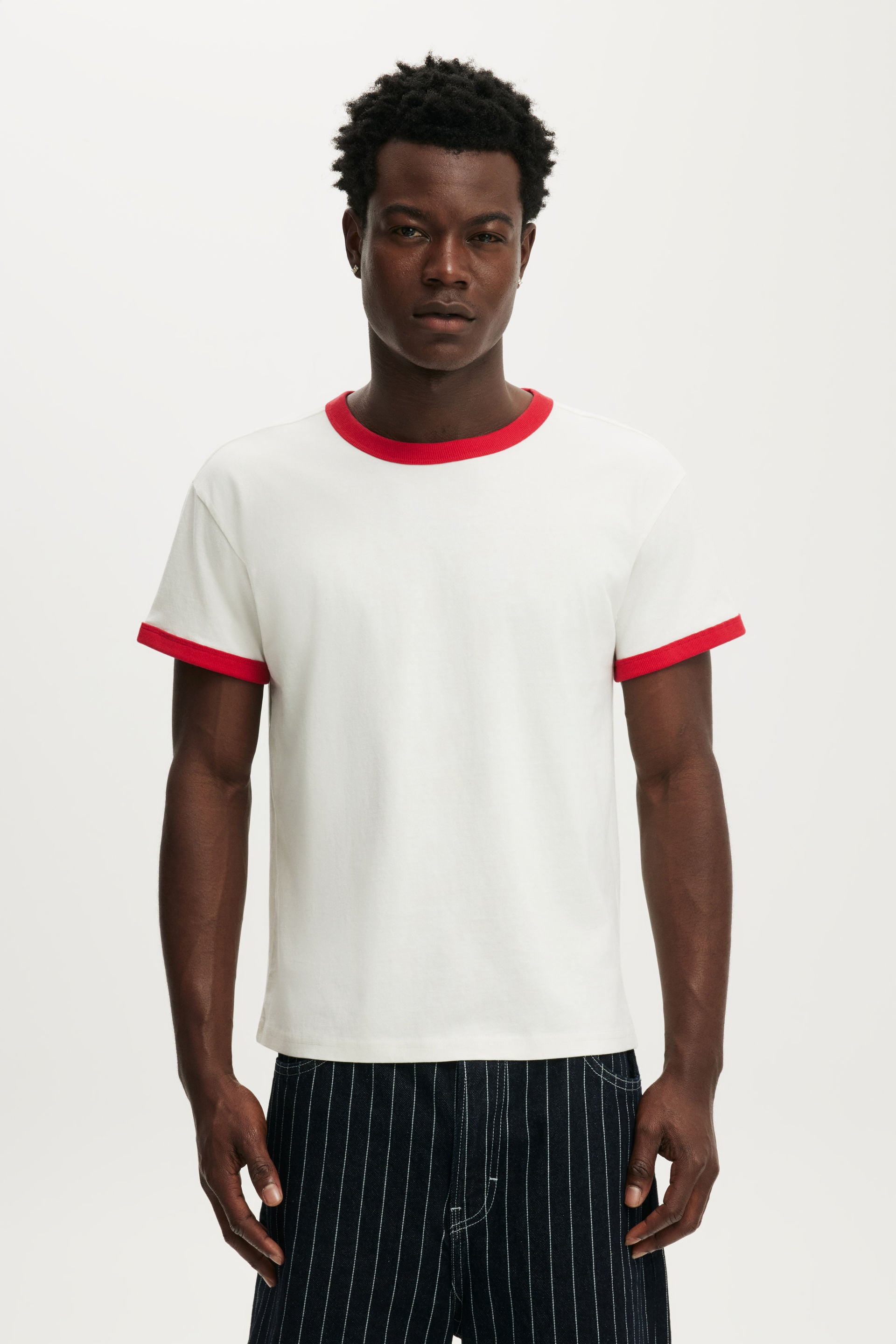 Cotton On Men - Fitted T-Shirt - Vintage white / race red ringer