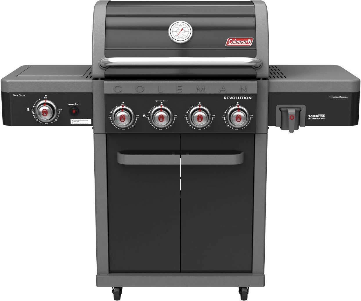 Coleman Revolution 4 Burner Freestanding LPG BBQ+Side Burner Black Gloss REV4BGL