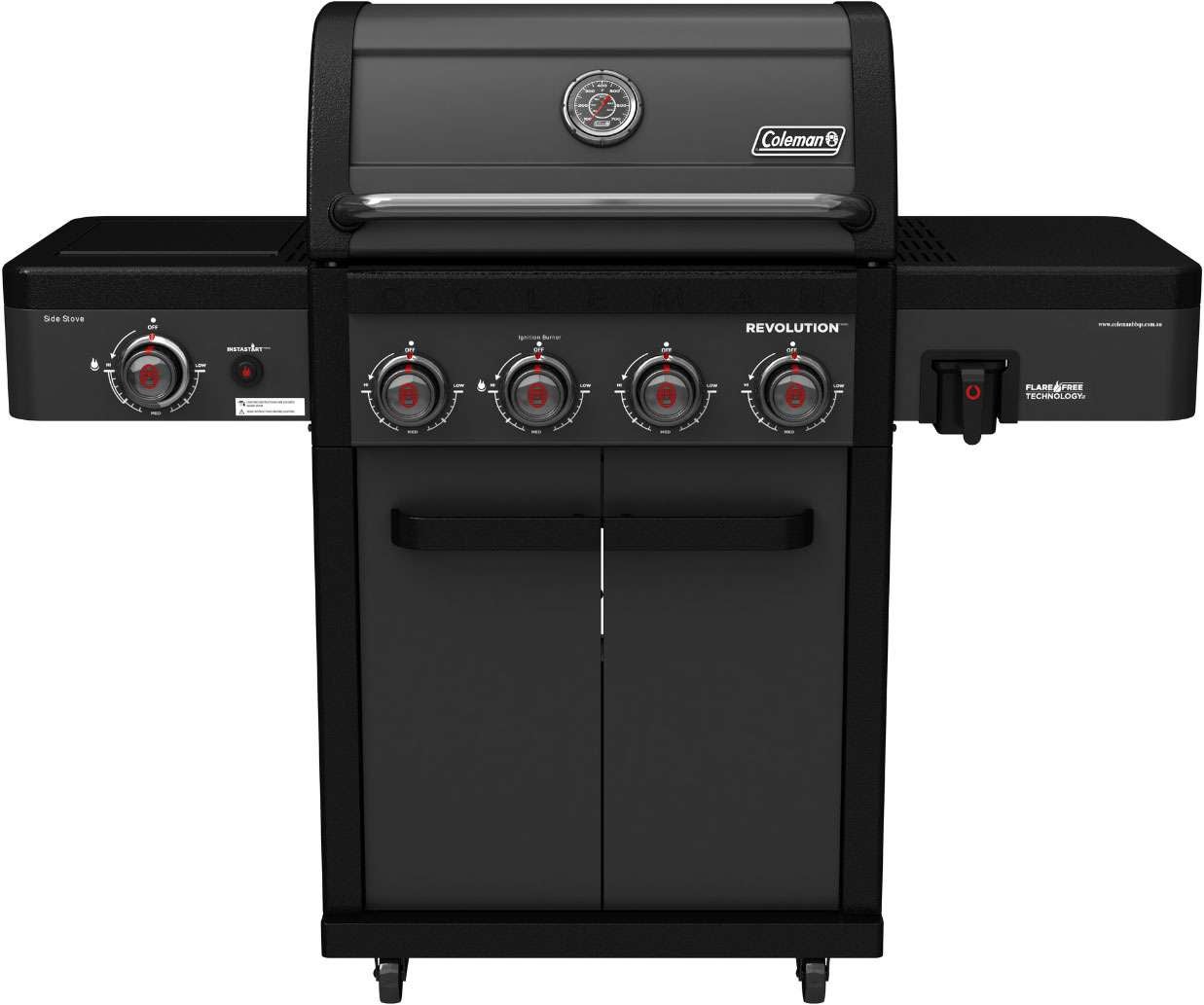 Coleman Revolution 4 Burner Freestanding LPG BBQ+Side Burner Black Matte REV4BMA