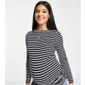 ASOS DESIGN Maternity long sleeve striped t-shirt in navy-Multi
