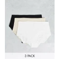 Monki Aina 3 pack high waist briefs in black white beige-Multi