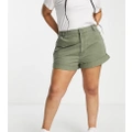 ASOS DESIGN Curve slouchy mom shorts in washed khaki-Green