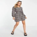 Pieces long sleeve tiered smock mini dress in floral print-Multi