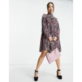 Pieces high neck smock dress in bright floral-Multi