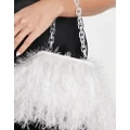 ASOS DESIGN faux-feather clutch bag with resin handle in white