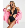 South Beach exclusive crinkle cut out ring detail swimsuit in black