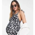 ASOS DESIGN Maternity tie shoulder ruched bust swimsuit in mono spot print-Multi