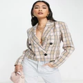 Y.A.S short check jacket in stone (part of a set)-Neutral