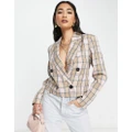 Y.A.S short check jacket in stone (part of a set)-Neutral